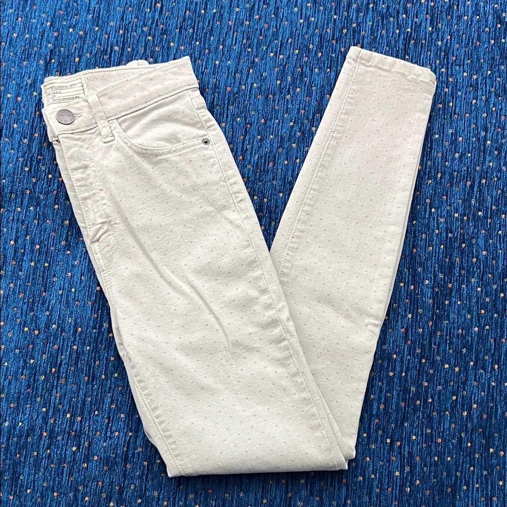 Current/Elliott Women's Light Cream-grey high rise Skinny Jeans w/ pattern